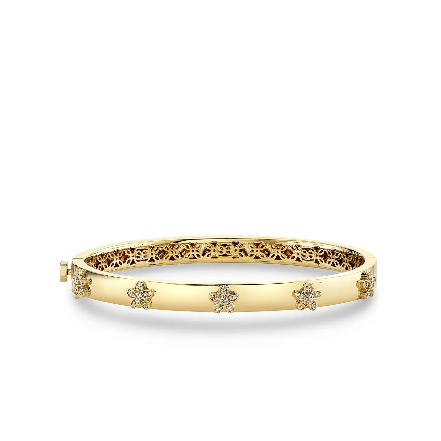 Gold & Diamond Plumeria Bangle